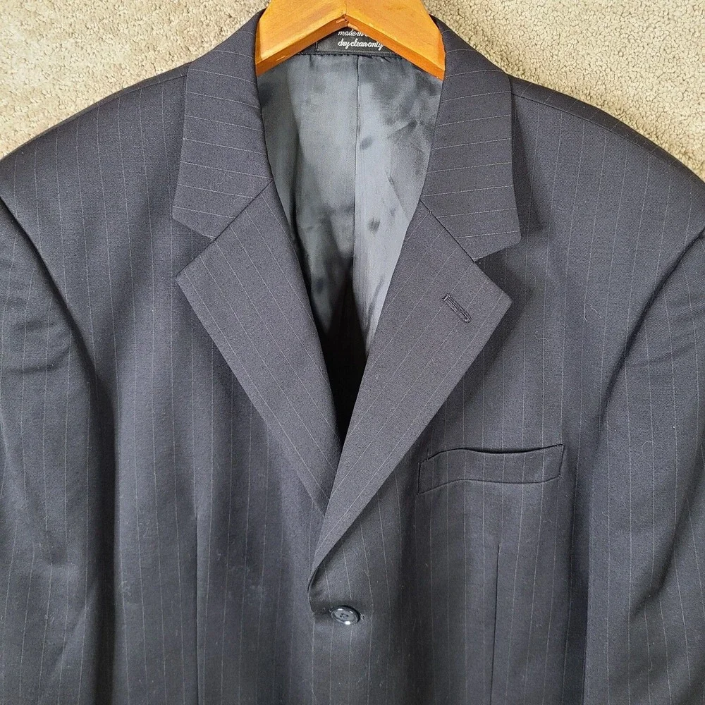 Andrew Fezza Jacket Men 44R Blue Stripe Blazer Worsted Wool Super 100s Suit Coat